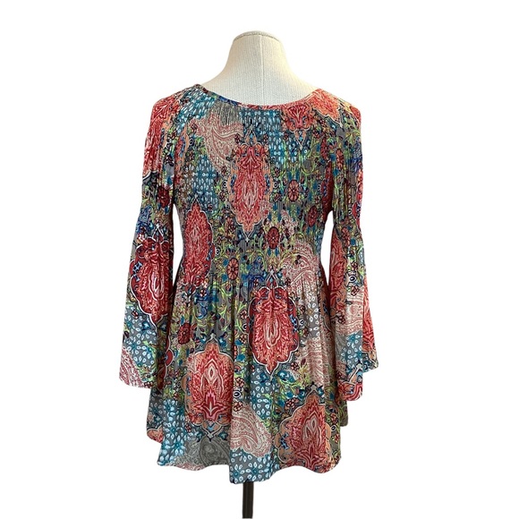 Spense Floral Smocked Pleated Peasant Top - Picture 2 of 8